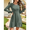 thumbnail image 4 of Fancyglim Sweater Dresses for Women Casual Crew Neck Long Sleeve Ruffle Tiered Swing Aline Dress Green M, 4 of 6