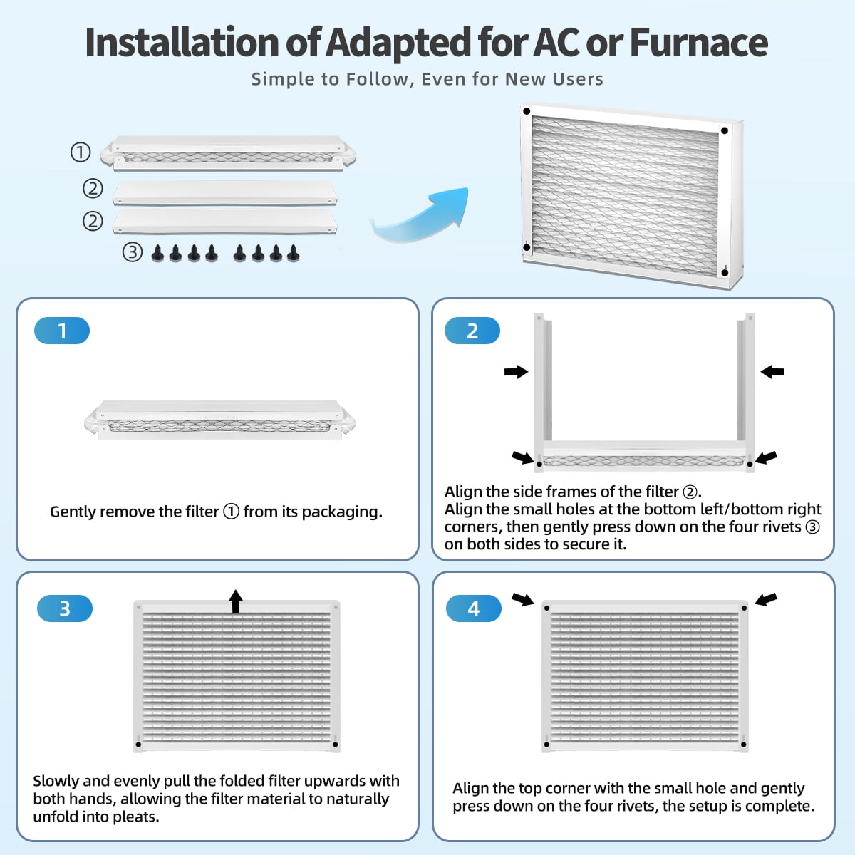 16x25x4 Air Filter MERV 11 Compatible with 410 Replacement Model 1410, 1610, 2140, 2400, 2410, FC100A1029C, F408F1625, HVAC AC Furnace 2-Pack