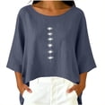 thumbnail image 6 of YuXingFu Cotton Tops for Women Crew Neck A-Line Split Hem 3/4 Sleeve for Casual Plus Size Blouses Dressy Navy M, 6 of 7