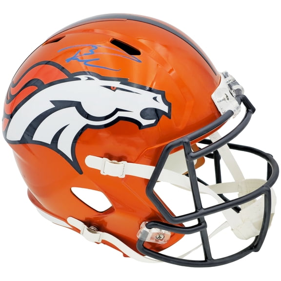 Russell Wilson Autographed Denver Broncos Flash Orange Full Size Replica Speed Helmet Fanatics Holo 227938