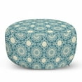 thumbnail image 1 of Circle Pattern Pouf Cover with Zipper, Wavy Bold Strokes Style Ornate Mandala Like Symmetrical Motif, Soft Decorative Fabric Unstuffed Case, 30" W X 17.3" L, Petrol Blue Cream, by Ambesonne, 1 of 5
