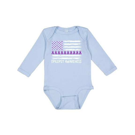 Inktastic Epilepsy Awareness Purple Ribbons and Flag Boys or Girls Long Sleeve Baby Bodysuit
