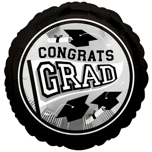 Anagram True Pride Congrats Grad School Colors 18" Jr Shape Foil Balloon, Silver Black