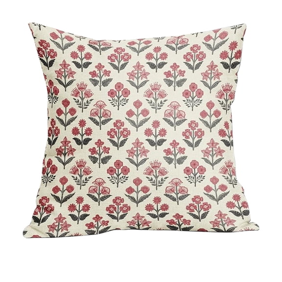 Floral Throw Pillow Covers, 18"x18" Blue Striped Linen Cases, Decorative Covers For Couch, Sofa & Home