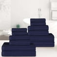thumbnail image 2 of Cotton Highly Absorbent 12-Piece Solid and Checkered Border Towel Set, Navy Blue, by Superior, 2 of 7