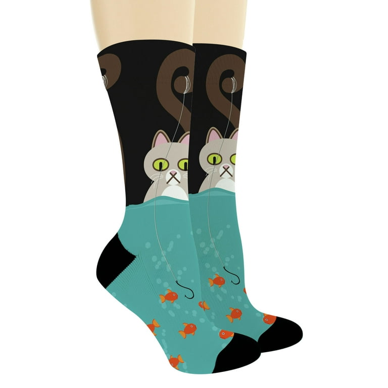 ThisWear Fun Cat Related Gifts Fishing Cat Themed Socks Pet Gifts