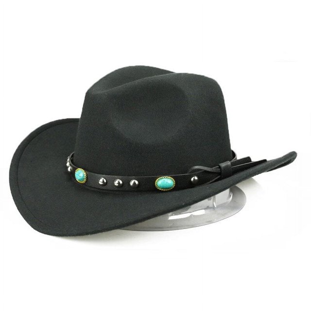 Hat Jazz Cap Wide Brim Cowboy Style Rivet Roll Up Solid Color Fedora Hat Dress Up Accessory