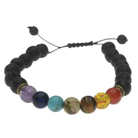 Stones Carvings Beads Bracelet - Natural Lava Gemstone and Mixed Bead Chakra Bracelet, Round 8mm, 1 Bracelet, Black/Assorted