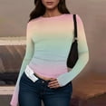 thumbnail image 2 of bbyeadc Womens Multicolor Long Sleeve Shirts Casual Gradient Going Out Tee Shirts Spring Fall Winter Crew Neck Strechy Tight Clothes Pullover, Multicolor XL, 2 of 5