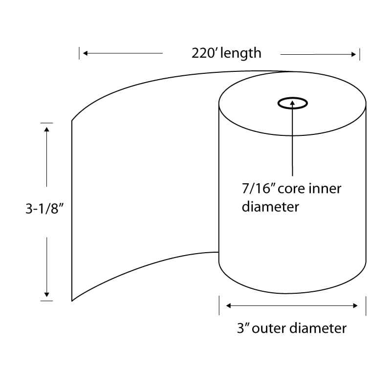 Receipt Paper Rolls 3 1/8 x 220’ Alliance Thermal, 50 roll case, white BPA Free
