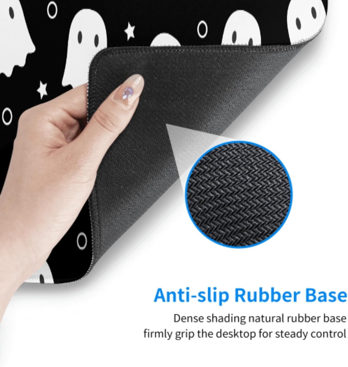 Cute Ghost Mouse Pad XL 31.5 X 11.8 Inch Halloween Kawaii Spooky Funny Design Black White Gaming Mousepad Extended Large Laptop Keyboard Desk Mat Non-Slip Rubber Base Stitched Edges for Home Office