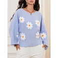 thumbnail image 5 of LMLYSoH Women Loose Knit Sweater Sweet Flower Embroidered Long Sleeve Boat Neck Pullovers Spring Fall Casual Jumpers Tops, 5 of 9