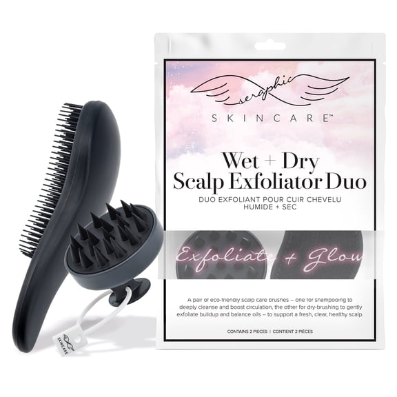 Seraphic Skincare Scalp Exfoliator Duo Set – Dry Scalp Hair Brush & Wet Scalp Massager – BPA-Free Silicone & Wheat Straw – Deep Cleansing and Dandruff Removal for All Hair Types