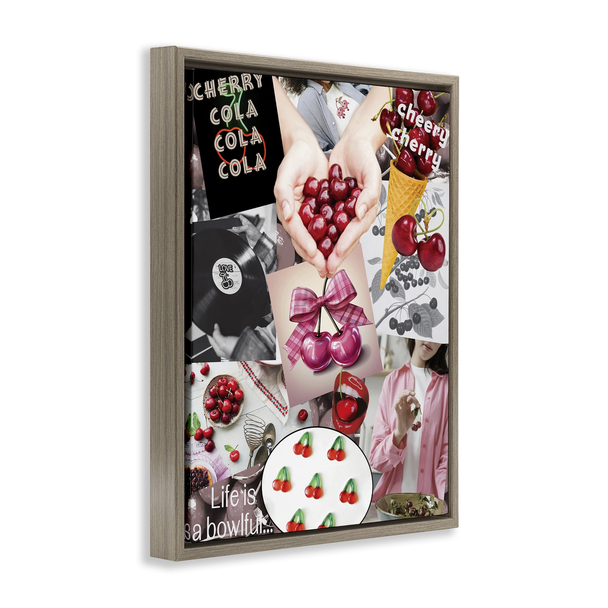 Stupell Industries Retro Cherry Mood Board Brown Framed Floater Canvas Wall Art, design by Grotto Studios
