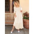 thumbnail image 2 of Long Sleeve Swiss Dot Lined Maxi Dress for Women Smocked Tied Detail Square Neck,Beige,Large, 2 of 5