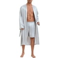 thumbnail image 1 of Bata de satén INSPIRE CHIC para hombres, ropa de noche, bata de kimono de manga larga, pijama con conjunto de pantalones cortos L plata, 1 of 1