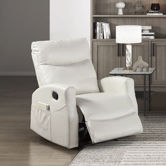 OakvillePark Novelle Faux Leather Manual Reclining Chair with Magazine Pocket, Beige