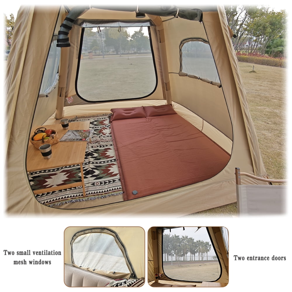 Camping Inflatable Tent with Pump 4 Person Easy Set up Glamping House with Mesh Waterproof Family Air Blow Up Tents
