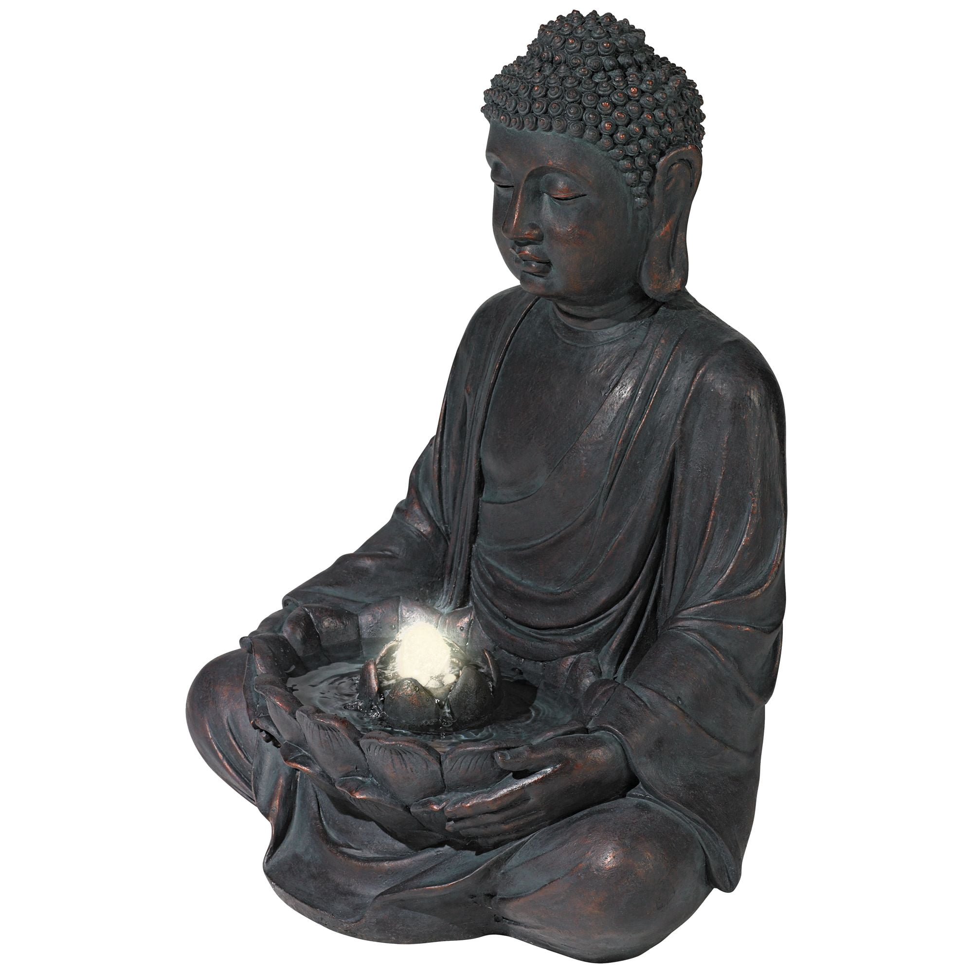 Meditating Buddha 24" High Large Zen Asian Indoor Outdoor Decor Resin Floor Fountain with Light LED Bubbler
