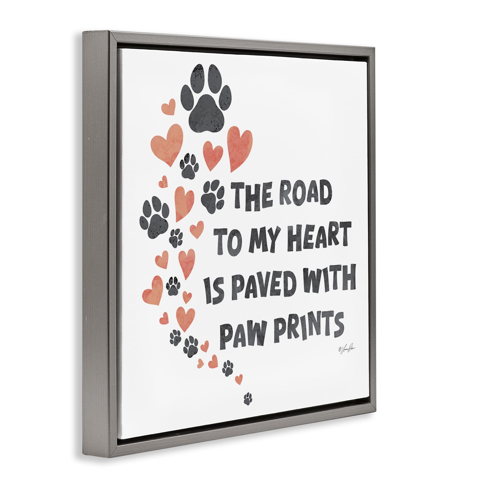 Stupell Industries Road To My Heart Typography Painting Gray Floater Framed Canvas Art Print Wall Art, 25 x 25