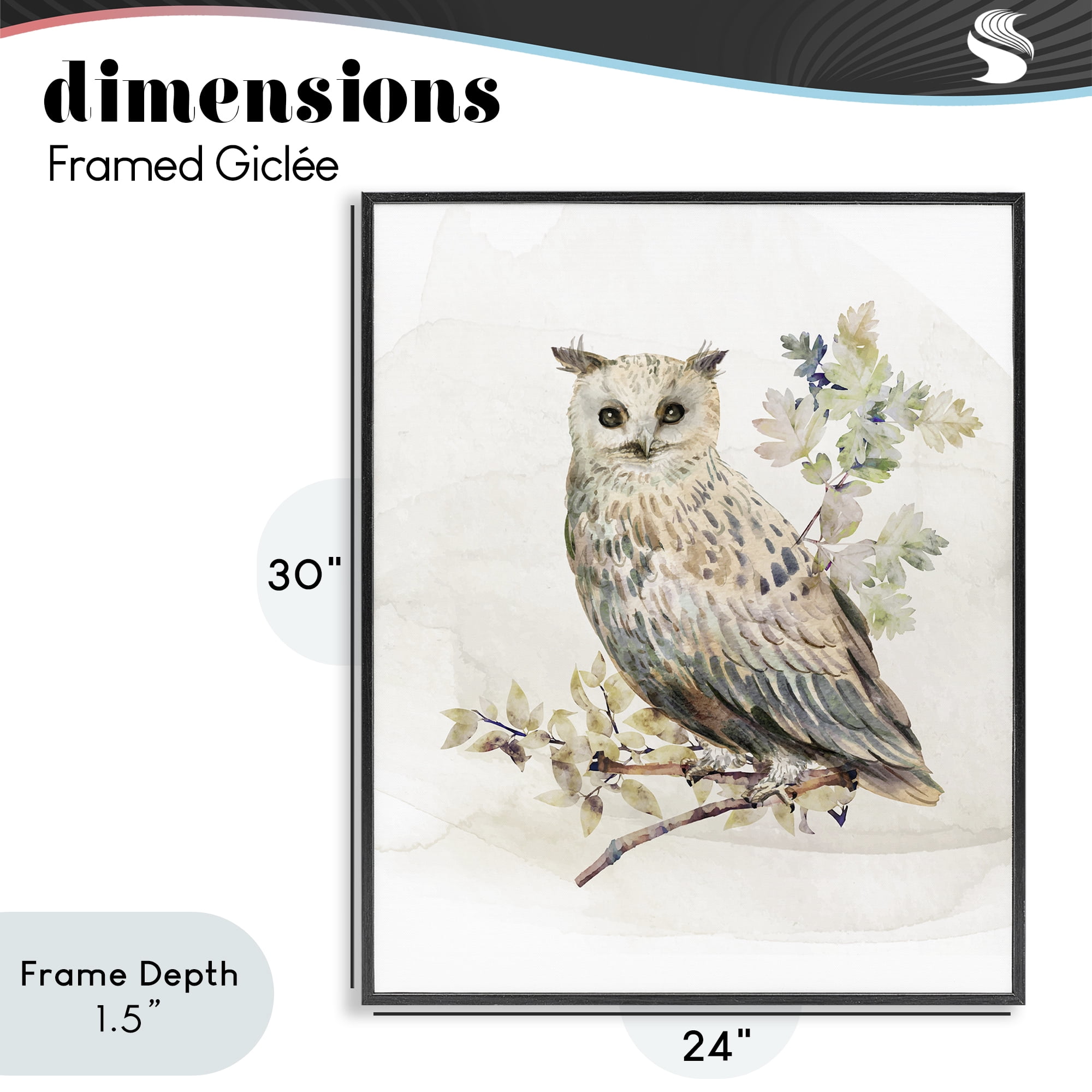 Stupell Industries Forest Owl with Foliage Black Framed Giclee Art, design by CAD Designs