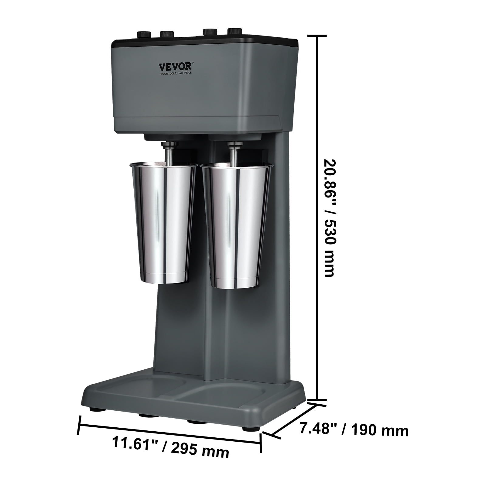 VEVOR Milkshake Machine, 375W x 2 Milkshake Maker Mixer, Dual Head Drink Mixer Blender Machine, 3-Speed Milkshake Blender with 2 x 820ml Stainless Steel Cup for Commercial