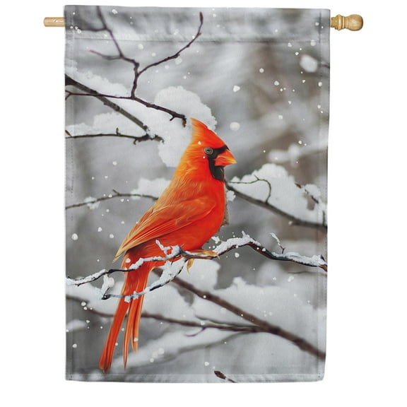 America Forever Winter Red Cardinal House Flag Double Sided Vertical Decorative 28 x 40 inches for Outdoor, Yard, Porch Snow Branches Rustic Yard Happy Holiday Welcome Winter Snowbirds