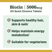 Natures Bounty Quick Dissolve Biotin Tablets, 5000mcg, 60 Ct