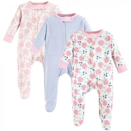 UPC: 0660168667110 | Touched by Nature Baby Girl Organic Cotton Zipper Sleep and Play 3pk Pink Rose 0-3 Months