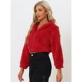 thumbnail image 2 of DARING DIVA Women's Faux Fur Zip Up Casual Fuzzy Hooded Crop Jacket XL Red, 2 of 6