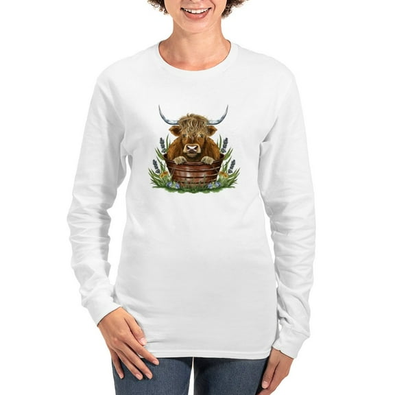 CafePress - Highland Cow Sitting In A Metal Women's Long Sleeve T Shirt - Women's Long Sleeve Graphic Casual T-Shirt