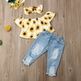 thumbnail image 4 of xiaxaixu Girls 3Pcs Summer Outfit, Off Shoulder Tops + Ripped Jeans + Headband, 4 of 5