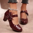 thumbnail image 6 of IEMIEMIEM Women's Bow Heels Sparkly Mary Jane Block Chunky Heel Comfortable Pumps Slip On Round Toe Low Heels Wedding Evening Party Dress Shoes Wine 7 Wide, 6 of 7