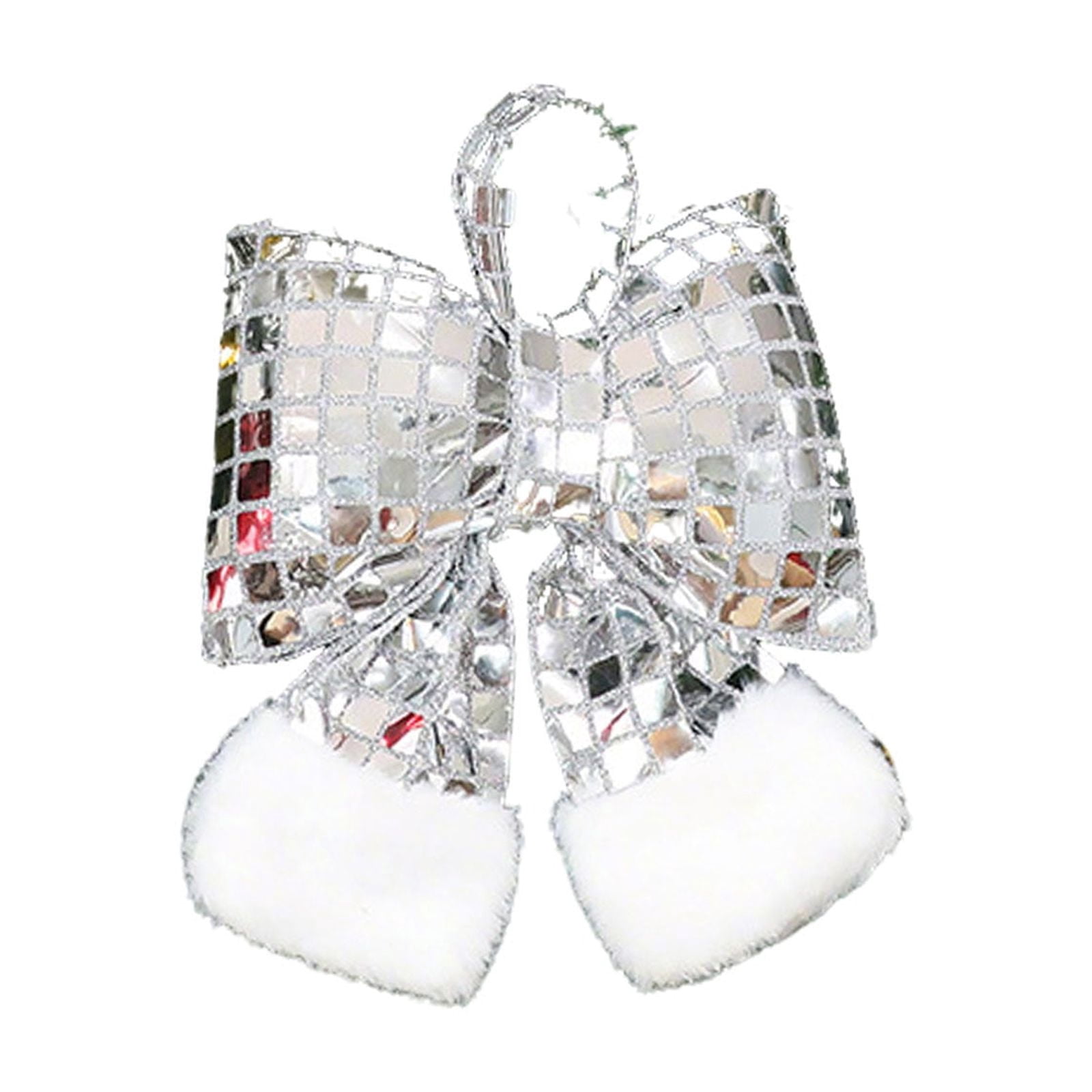 Bows For Christmas Tree,Christmas Bows Decorations,4pc Sequin Soft Christmas Bow Christmas Tree Ornaments Mirrored Sequin for Xmas Hanging Decor Indoor Outdoor Holiday Decor (Sliver,L)