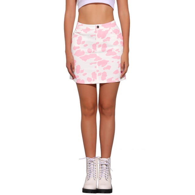 Faldas cortas casuales de vaca para mujeres Inspire Chic, de cintura alta, color rosa, talla XL