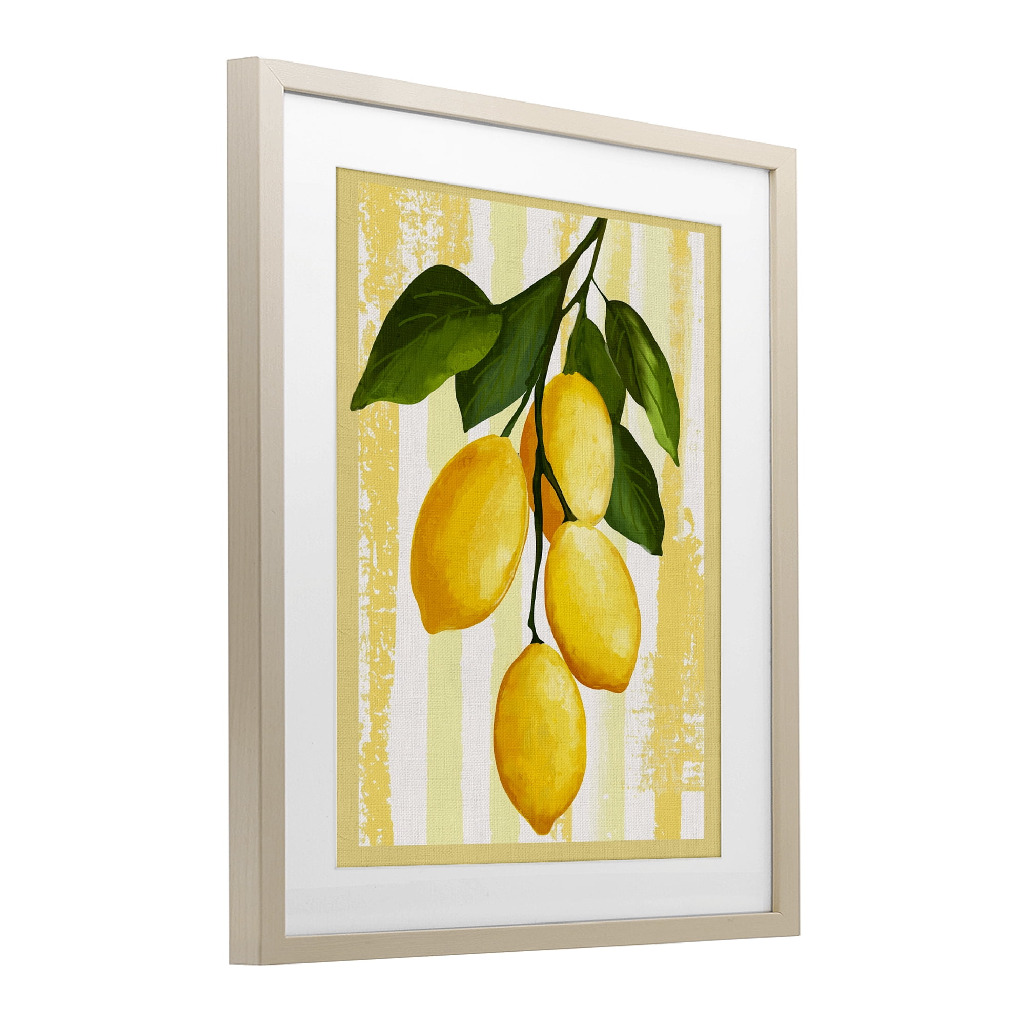Stupell Industries Lemons on Green Branch Birch Framed Print Under Glass, design by Yen