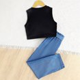 thumbnail image 7 of Girl Outfits Summer Thin Sleeveless Top High Waist Straight Tube Wide Leg Pantsuit Baby Girl Clothes Black 9 Years-10 Years, 7 of 7