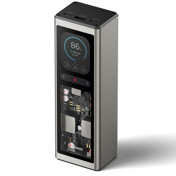 Lenovo Banque d'Alimentation Portable 140W avec Chargeur Hybride Numérique à 3 Ports, Écran TFT pour ThinkBook 14, MacBook, iPhone, Samsung Galaxy, St de Chargement de Voyage