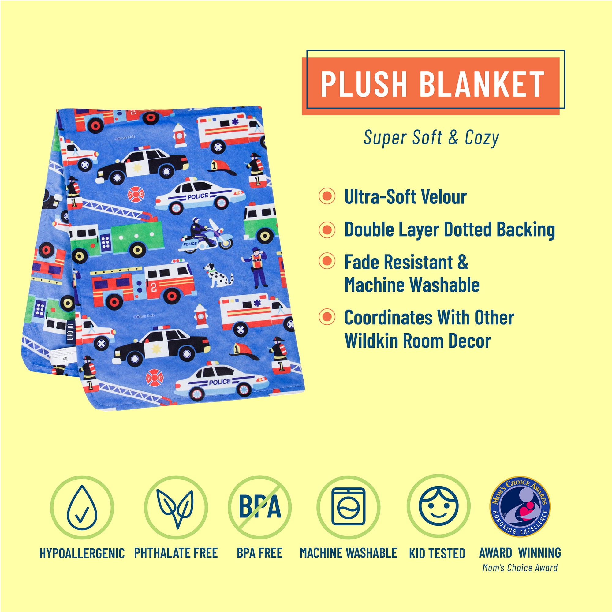 Wildkin Plush Throw Blanket for Toddlers Featuring Heroes, Ultra-Soft Velour, Double Layer Backing, 40x28