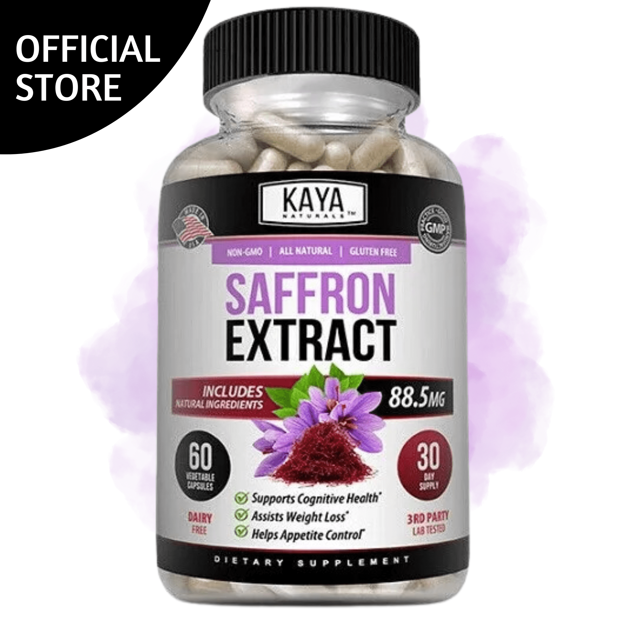 Kaya Naturals Saffron Supplement Capsule - 100% Pure Saffron Extract with Natural Ingredients | Boost Energy & Mood, Support Eye & Heart Health, 60 Count