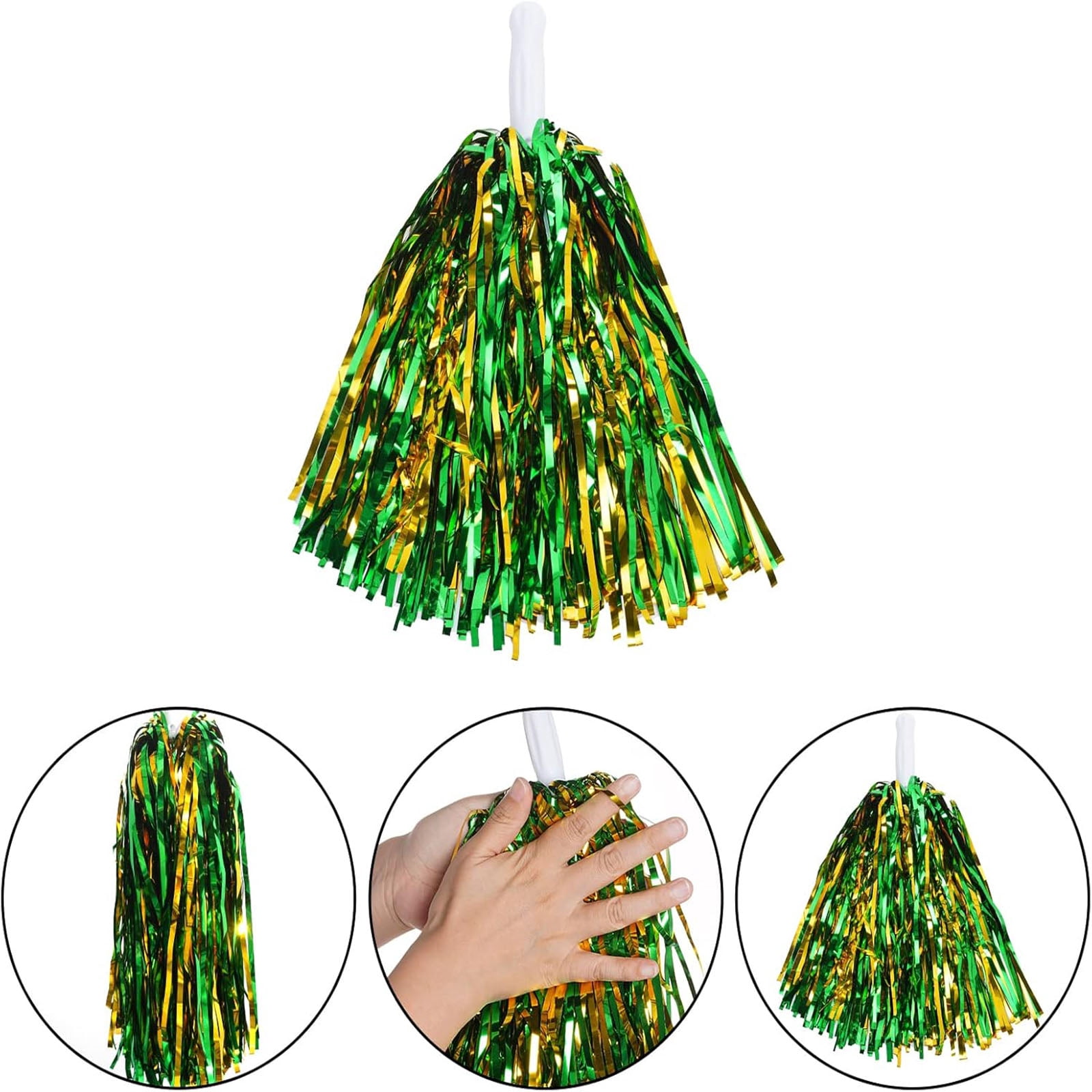 12-Pack Cheerleading Pom Poms, Metallic  Pom Poms Bulk with Handles, Plastic Sports Pom Poms for Cheerleading, Dance & Parties