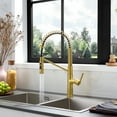 thumbnail image 3 of Nette Single-Handle Brass Kitchen Faucet with Pull Down Sprayer in Brushed Gold, 3 of 16
