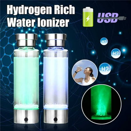Stainless Steel Hydrogen Generator - 350ML Rich Hydrogen Water Bottle Pure H2 Drinking Cup Lonizer Maker Generator Energy Bottle Leak-proof Purifier Filter USB, Transparent+Silver Color