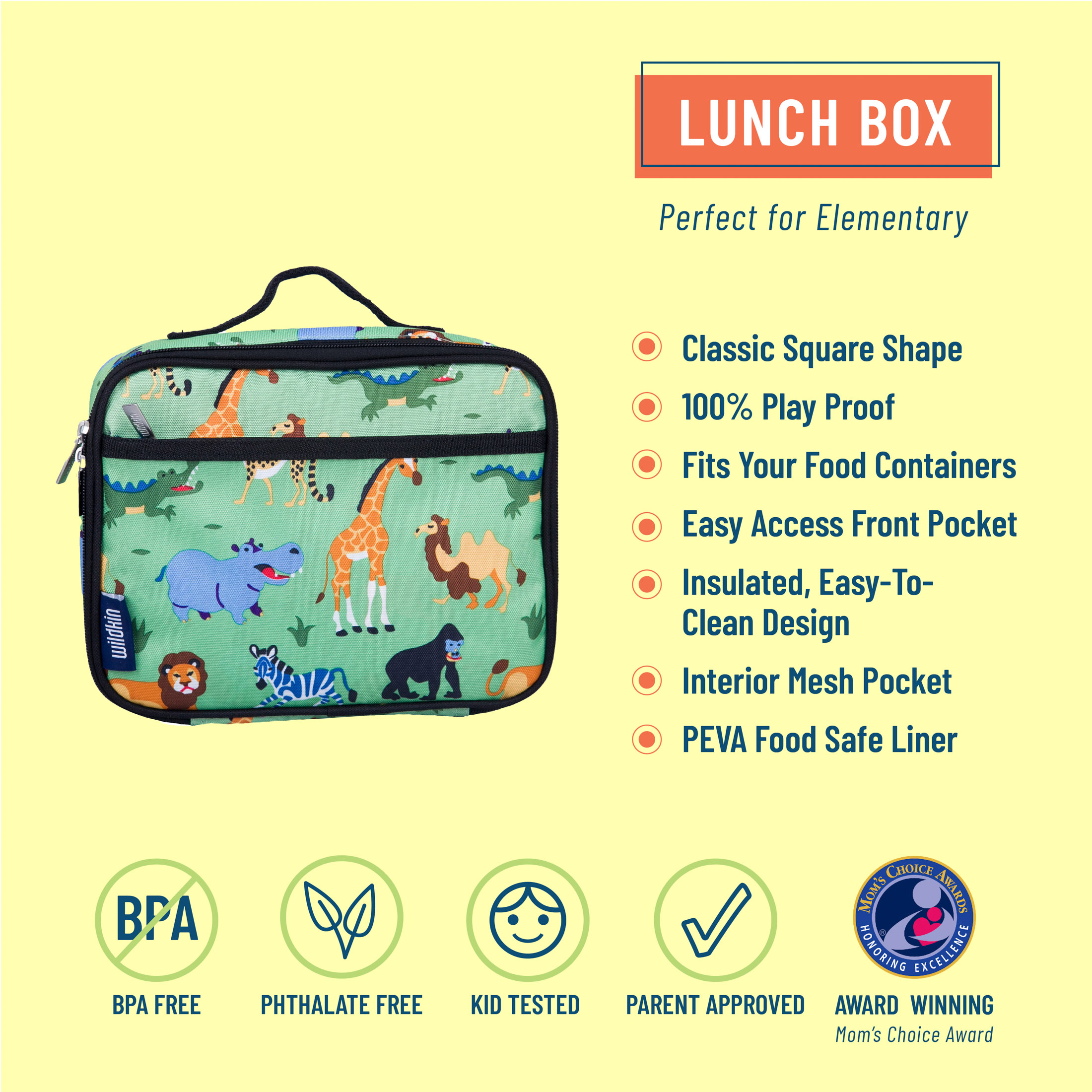 Wildkin Kids Insulated Lunch Box for Boy and Girls, BPA Free (Wild Animals Green) - image 4 of 8