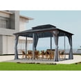 thumbnail image 2 of 10' x 13' Hardtop Wood Gazebo with Polycarbonate Double Roof Canopy, Sturdy Solid Wooden Framed Gazebo with Privacy Curtains and Mosquito Nettings, for Patio, Garden, Backyard, Black and Brown, 2 of 9