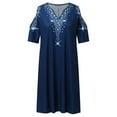 thumbnail image 4 of FcBaudy Robe à Manches Courtes à Col en V Longueur Genou, Robes d'Été pour Femmes, Robes pour Femmes Mode Femmes Décontractée Col en V Imprimé Ajouré Robe à Manches Courtes Robe Femme, 4 of 5