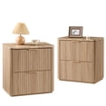 thumbnail image 6 of Hvoonc 24" Tall Fluted 2 Drawer Bedside Table Set of 2, Oak Nightstand with Faux Marble Top Gold Handles for Bedroom Storage, 6 of 6