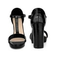 thumbnail image 5 of BLISSFUL STEP Platform T Strap Block Heels Ankle Strap Sandals for Women Black 9, 5 of 6