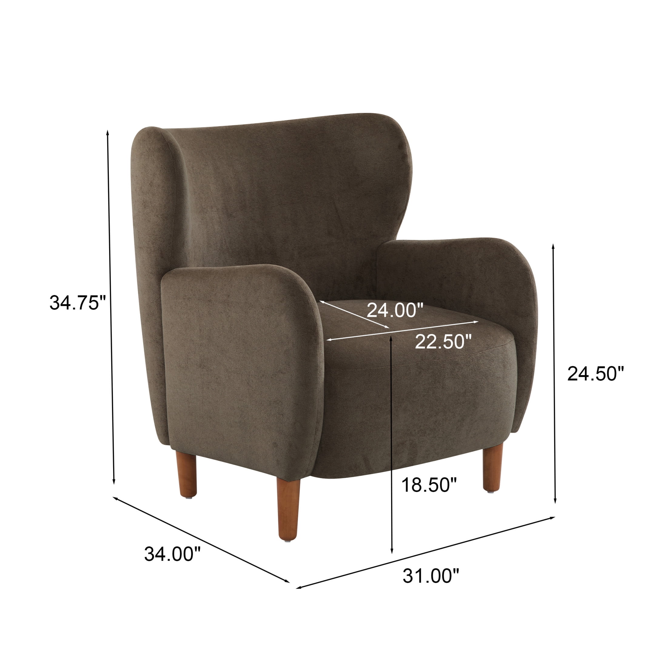 Christopher Knight Home Velvet Upholstered Mid Century Modern Accent Arm Chair with Wingback, Dark Brown