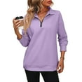 thumbnail image 2 of Womens Long Sleeve T-Shirts V Neck Quarter Zip Solid Color Lightweight Pullover Tops Casual Loose Fashion Outfits Purple 2XL, 2 of 5